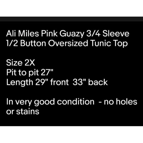 Ali Miles Pink Guazy 3/4 Sleeve 1/2 Button Oversized Tunic Top Sz 2X - Picture 7 of 7